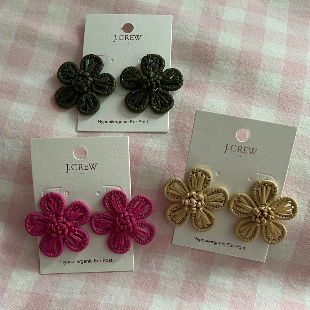 J. Crew Floral Earrings in Green, Pink, and Tan